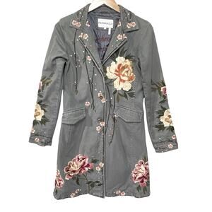 PAPARAZZI Women’s Vintage Y2K Boho Floral embroidered Overcoat Small